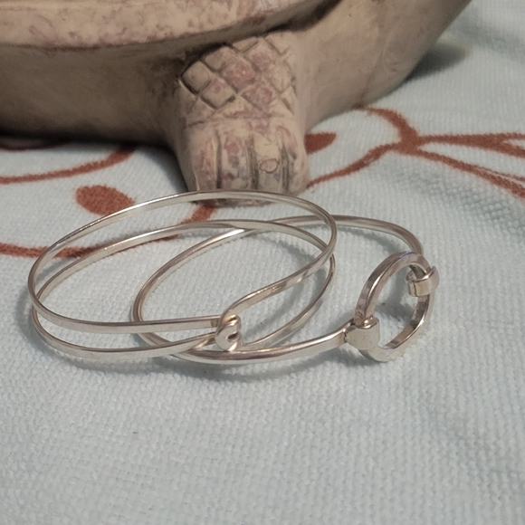 Geometric Sterling Silver Bangle Stacking Bracelet - Picture 5 of 5